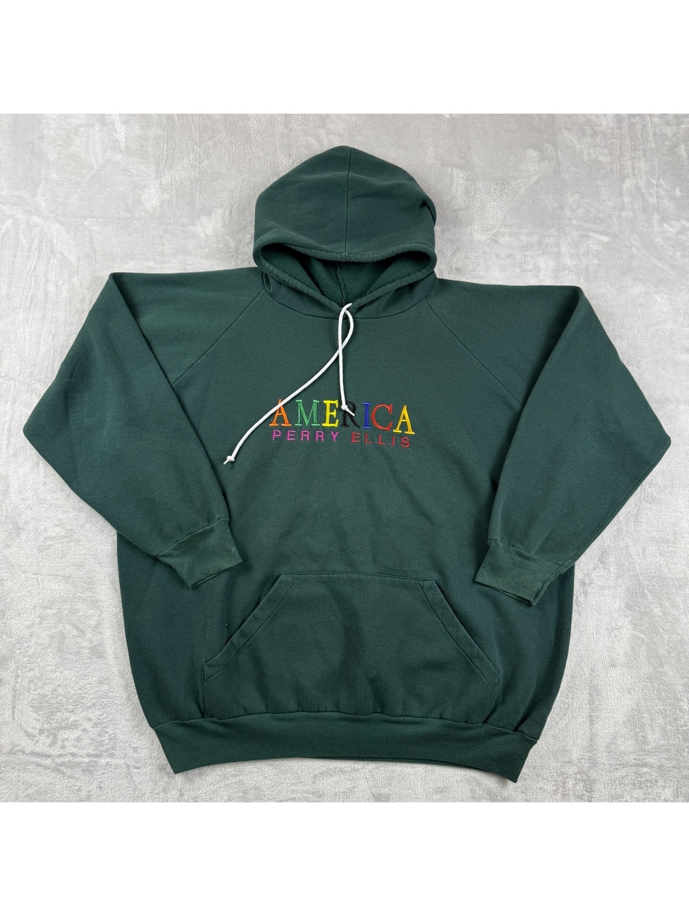 Vintage Perry Ellis America Mens Green Embroidered Logo Hoodie XXL Heritage 90s